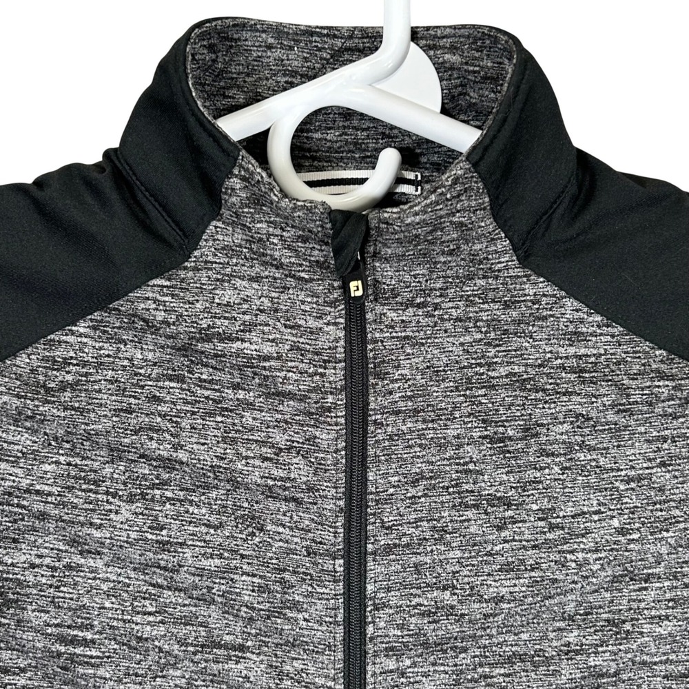 FootJoy Womens Space Dye Full Zip Golf Jacket Grey Black XS Thumbholes Mock Neck